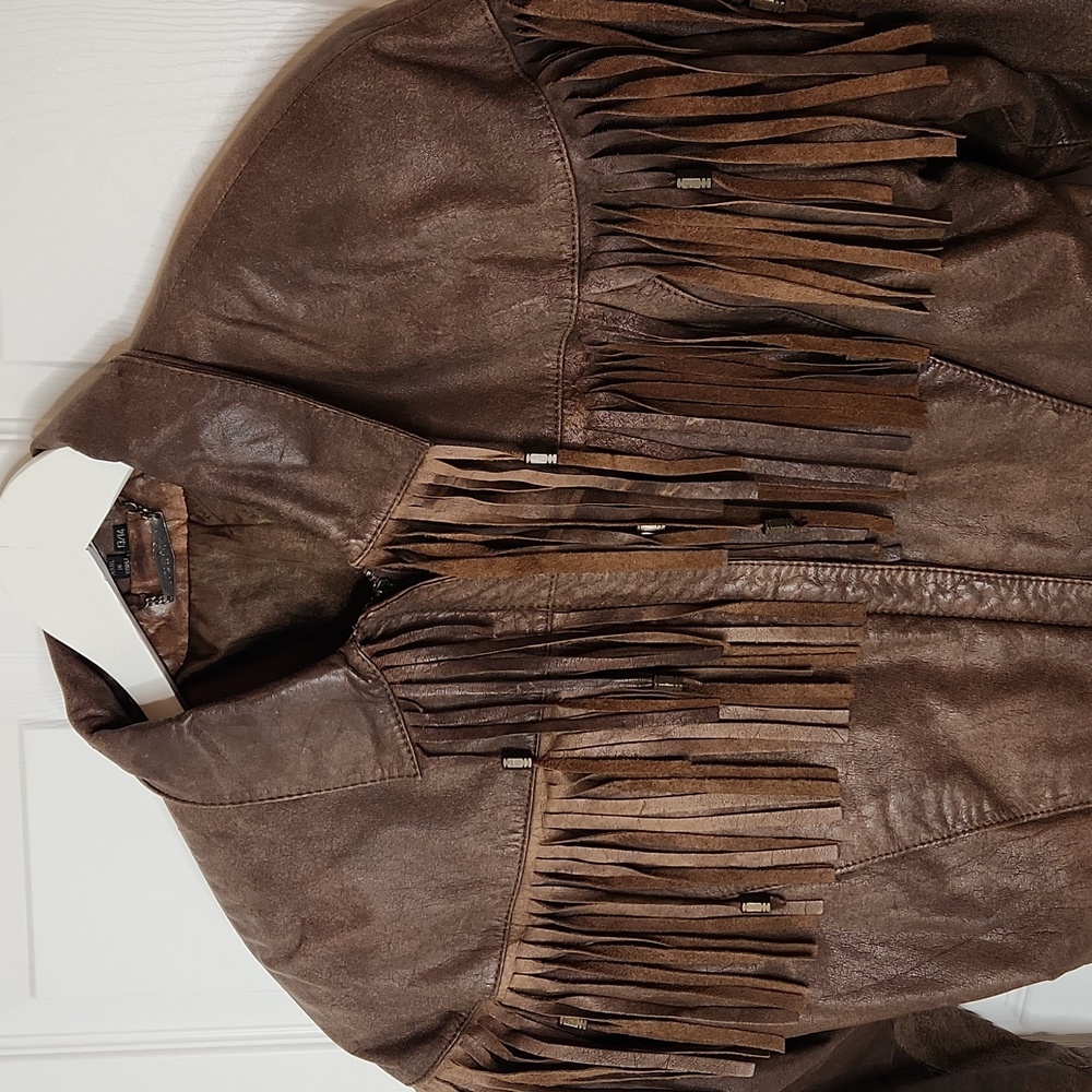 Fidelity leather fringe crop jacket vintage 80's biker moto western - Picture 2 of 16